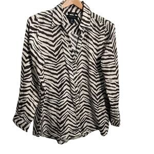 TAHARI 100% Linen Lagenlook Button Down Open V-Neck W/Tab Sleeve Option Wmns. M